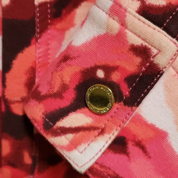 🌹Issac Mizrahi Cotton Blend Pink Print Jacket sz XS-M L8ke New - Picture 8 of 12